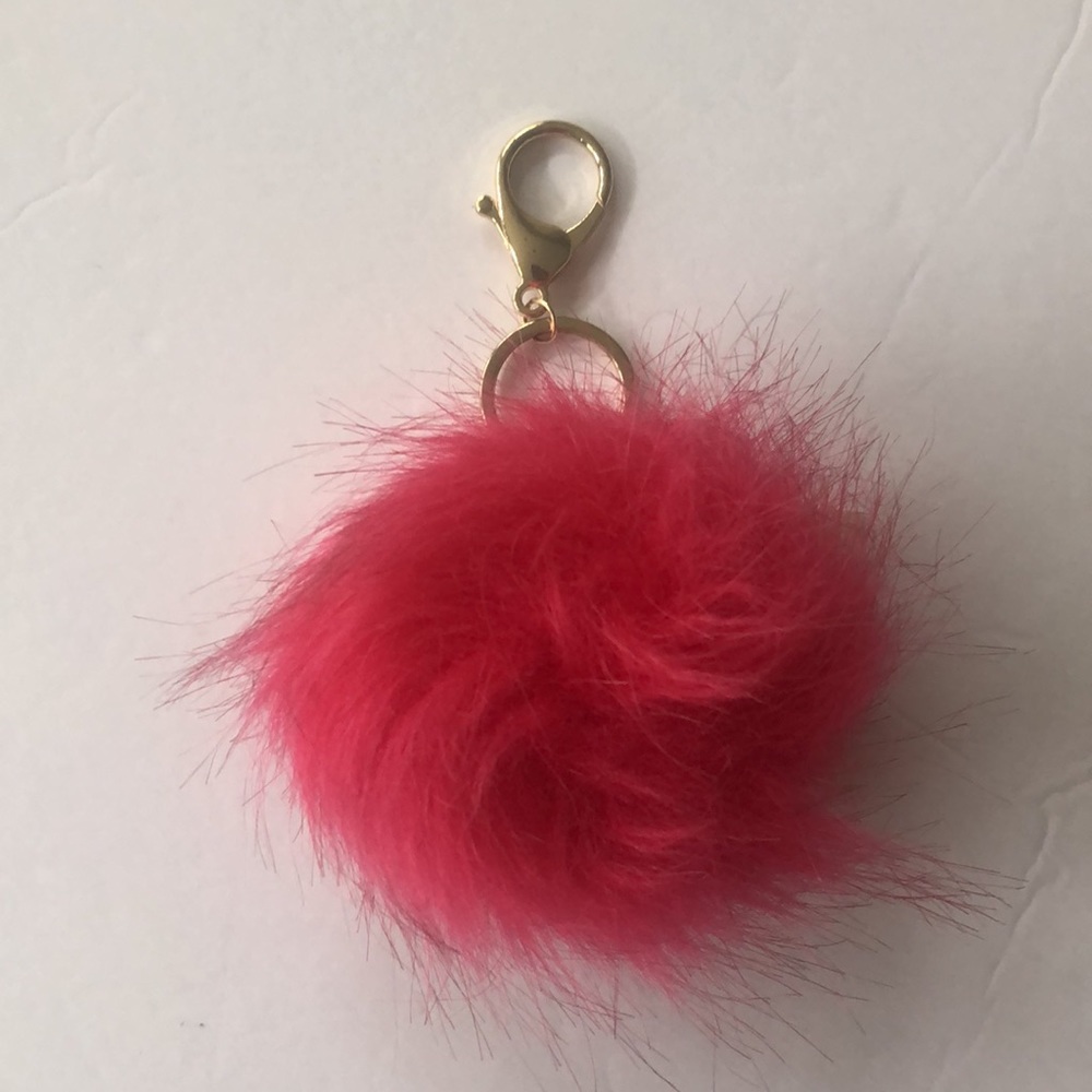 Bright Pink Fur Key Fob with Gold Key Ring from Macy’s